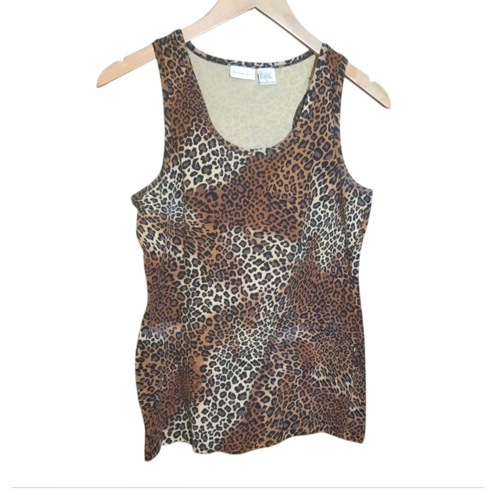 Newport News Womens Sleeveless Leopard Print  Tank Top Size L